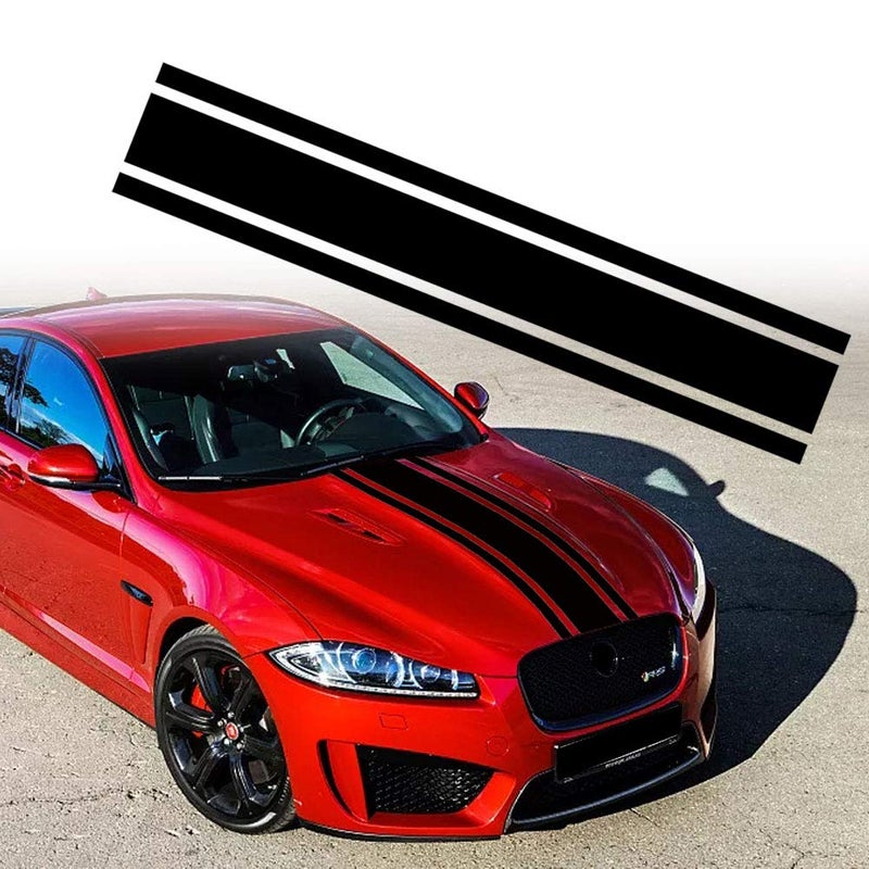Leasinder 49"x 8.7" Car Hood Sticker Auto Racing Stripes Body Side Decal Hood Stripe Decal Vinyl Modified Decoration Accessories for Vehicles (A Black) - Image 1